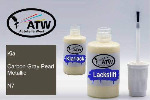 Kia, Carbon Gray Pearl Metallic, N7: 20ml Lackstift + 20ml Klarlack - Set, von ATW Autoteile West.